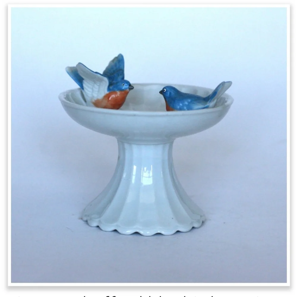 Vintage Shafford Japan Bluebird Bird Bath With Music Box Trinquet Dish - Picture 1 of 7